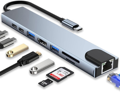 Foxne Point USB C HUB, 8 in 1 USB C Adapter with 4K HDMI, USB C Port, USB 3.0, RJ45 Ethernet USB C HUB, 8 in 1 USB C Adapter with 4K HDMI, USB C Port, USB 3.0, RJ45 Ethernet USB Hub(Silver)