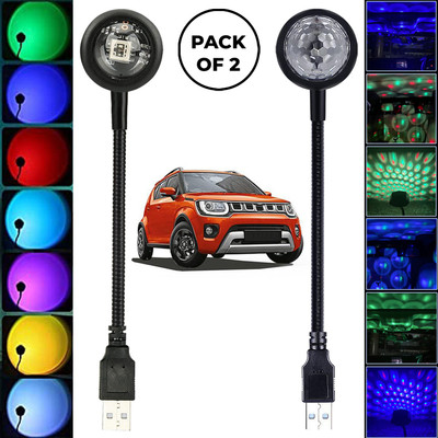 MOOZMOB USB Operatable 360 Degrees Flexible Disco & Sunset Light Combos with Different Colors + Patterns Light for Ignis Car SUVs Parties Bedroom Home USB Multicolor Led Light(Black)