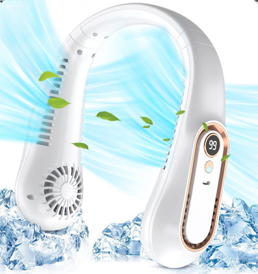 BAZKU Portable Neck Fan Hands Free Bladeless Fan for Indoor and Outdoor Best Mini USB Fan with 360 Rotation USB Cable, Air Cooler Rechargeable Fan USB Fan(White)