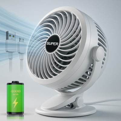 Sampri Rechargeable Lighting & 4-hours Battery Backup Small Pocket, Cooling Mini Hand 3 Speed USB Fan(Deep White)