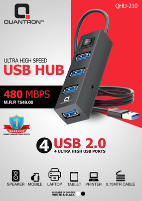 Quantron QHU -210 QUANTRON QHU -210 ULTARA HIGH SPEED USB HUB 480 MBPS USB Hub(Black)