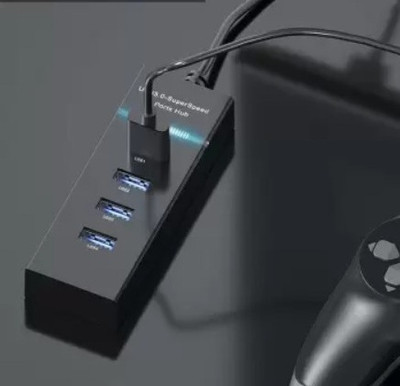 NKPR Portable Mini USB HUB 4 Port SuperSpeed 3.0 Led Indication For Laptop, PC_NK08 USB HUB 4 PORT_NK08 USB Hub(Black)