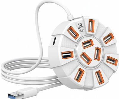 coolcold 10-Port USB 2.0 Powered Hub Docking Station for Laptop 10-Port USB 2.0 Hub (White) with Power, Hi-Speed Data Transfer USB Hub(White)