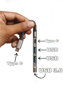 AK TECH RETAILER High speed type C to USB 4 in 1 | Type C to 3 USB and 1 Type C For more speed Type-cto4in1 USB Hub(Grey)