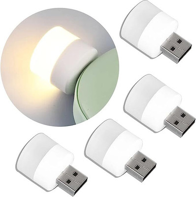 UnV Pack of 4,USB Lights by Night, Mini LED Bulb, Plug-in, Warm White, Compact, Ideal for Bedroom, Nursery, Hallway, USB Atmosphere Light(4 Warm Light) Led Light(White)