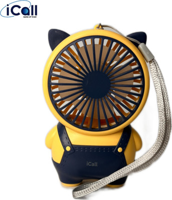 icall Powerful Rechargeable Mini LD10 Fan (3 Speed) modes Build-in Rechargeable Battery with Table Holder for Home, Makeup, Office, Indoor, Outdoor, Travel Rechargeable Fan(Yellow)