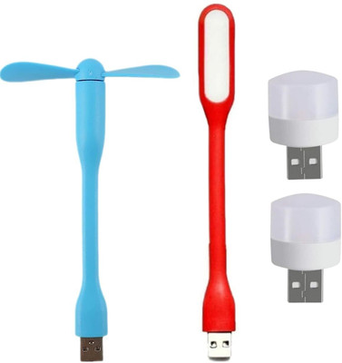icall Combo pack of 4 (USB Fan, USB Light, Mini USB Bulb)- Emergency Combo use with Power bank, Laptop, Computer USB Fan, Led Light(Blue, Red)