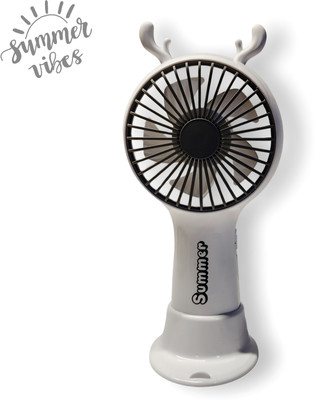 Dyzo Portable Hand Fan with LED Lights & Long Battery | USB Rechargeable 3-Speed Mini Fan with LED Light – Perfect for Desk, Travel & Camping USB Fan(White)