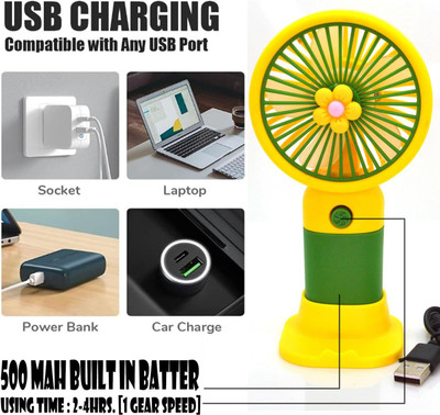 WOYR Rechargeable Mini Cute Handheld Rechargeable Fan(Yellow)