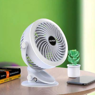 PYXBE Portable Clip on Fan(RECHARGEABLE PORTABLE USB FAN),360° Rotate Personal Mini Fan,Home,Office,3 Speed Portable Clip on Fan,7 Inch Powerful USB Table Fan Rechargeable Fan(White)