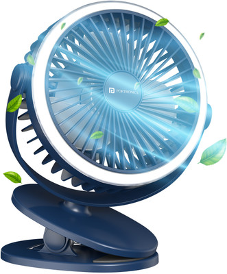 Portronics ClipCool Portable Rechargeable Fan with Clip & Ring Light, 360° Rotatable POR-3050 USB Fan(Blue)