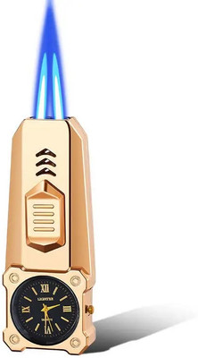 Huayue ™2 Flame Analog Watch Lighter Golden Accessories Double Jet Flame Smoking Smoking Lighters for Camping Kitchen,Men Gift,Refillable Butane Cigarette Cigarette Lighter(Golden)