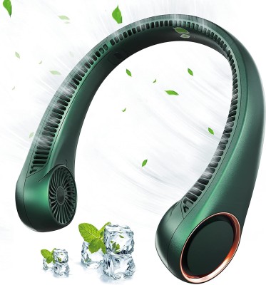JENSOON Portable Neck Fan Fast Cooling Personal Fan,3-Speeds Adjustment,78 Air, Headphone 20Hrs Play 9000 mAh Battery Operated Neck-Fan for Outdoor Indoor USB Fan(Green)