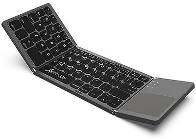 VOOCME Foldable Bluetooth Keyboard, Wireless Bluetooth Keyboard with Touchpad, Compatible with iOS, Windows, Android Smartphones, Tablets, Laptops and etc. Laptop Accessory(Black)