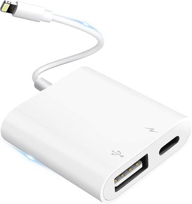 VOOCME Lighting to USB Camera Adapter with Charging Port,USB 3.0 OTG Dongle Cord USB Hub(White)