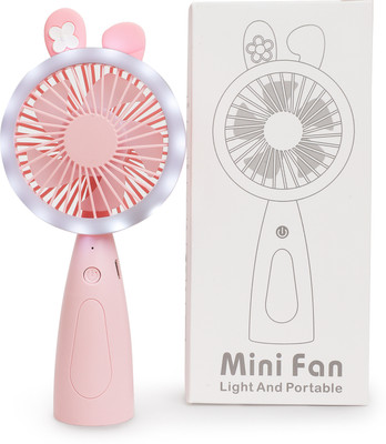 GLAMIFY Portable Mini USB Rechargeable Fan Mini USB Rechargeable Fan with LED Light, Adjustable Speed| 2-3 Hour Backup Rechargeable Fan(Pink)
