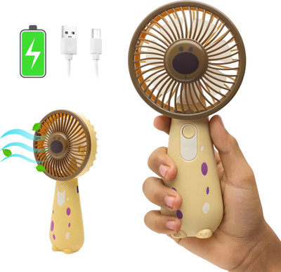 SGM Portable Mini Fan With Light Rechargeable Hand Fan with 3 Adjustable Speeds GIRRAFE03 USB Fan, USB Air Cooler, Rechargeable Fan(Brown)