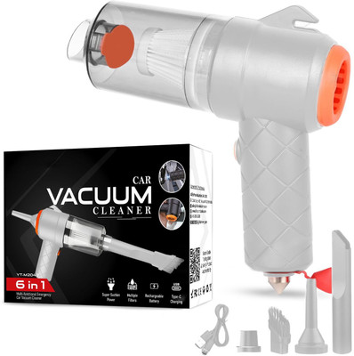 GaxQuly 6 In 1 Cordless Handheld Car Vacuum Cleaner Rechargeable Hammer Cutter Car Vacuum Cleaner with Reusable Dust Bag(Multicolor)