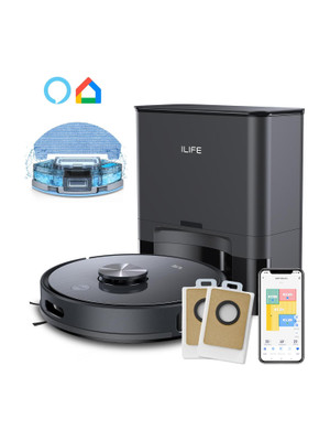 ILIFE T20s Pro Self-emptying Robot Vacuum with LDS Navigation @6500Pa Strong Suction Robotic Floor Cleaner with Reusable Dust Bag, Anti-Bacterial Cleaning, 2 in 1 Mopping and Vacuum (WiFi Connectivity, Google Assistant and Alexa)(Silver Gray)