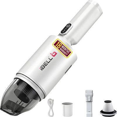 iBELL Cordless Handheld Vacuum Cleaner with 2 in 1 Brush Head and HEPA Filter Car Vacuum Cleaner with Anti-Bacterial Cleaning(White)