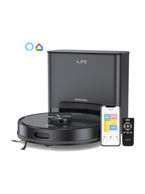 ILIFE T20s Ultra Self-emptying Robot Vacuum with LiDAR Navigation and Strong Suction Robotic Floor Cleaner with Reusable Dust Bag, Anti-Bacterial Cleaning, 2 in 1 Mopping and Vacuum (WiFi Connectivity, Google Assistant and Alexa)(Black)