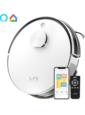 ILIFE A30 Robot Vacuum with LiDAR Navigation, 13,000Pa Strong Suction & Remote Control Robotic Floor Cleaner with Reusable Dust Bag, Anti-Bacterial Cleaning, 2 in 1 Mopping and Vacuum (WiFi Connectivity, Google Assistant and Alexa)(White)