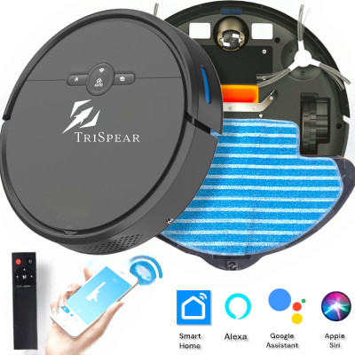 TriSpear Robot Vacuum Cleaner with Powerful Suction Wet & Dry Vacuum Cleaner with 2 in 1 Mopping and Vacuum (WiFi Connectivity, Google Assistant and Alexa)(Black)