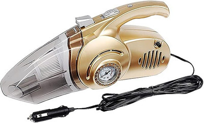 HAMOFY 4 in 1 Car Vacuum Cleaner Dual Use Car Auto Inflatable Pump Air Compressor Car Vacuum Cleaner with 2 in 1 Mopping and Vacuum, Anti-Bacterial Cleaning, Reusable Dust Bag(GOLDEN, Yellow)