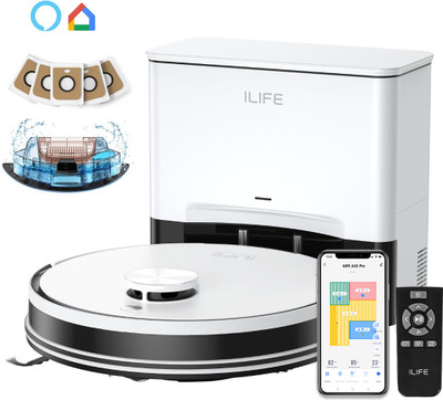 ILIFE A30 Pro Self-emptying Robot Vacuum with LiDAR Navigation @5000Pa Strong Suction Robotic Floor Cleaner with Reusable Dust Bag, Anti-Bacterial Cleaning, 2 in 1 Mopping and Vacuum (WiFi Connectivity, Google Assistant and Alexa)(White)