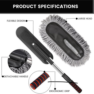 DREAM PLANET Microfiber Car Duster with Telescopic Handle Brush for Car & Bike Vacuum Cleaner Hose Pipe