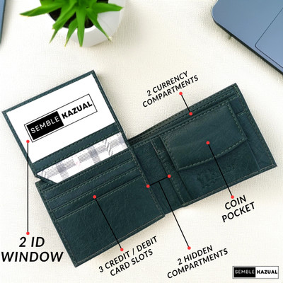 SEMBLE KAZUAL Men Casual, Formal, Travel, Trendy Green Genuine Leather Wallet(3 Card Slots, Pack of 3)