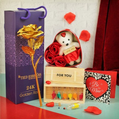 TIED RIBBONS Artificial Flower, Soft Toy, Message Pills, Greeting Card Gift Set