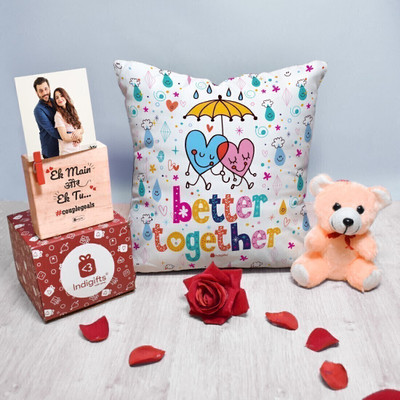 Indigifts Cushion, Greeting Card, Soft Toy, Photoframe Gift Set