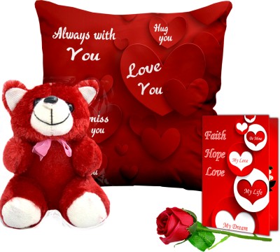 ME&YOU Artificial Flower, Greeting Card, Soft Toy, Cushion Gift Set