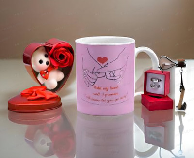THE CLICK INDIA Mug, Artificial Flower, Message Pills, Jewellery, Soft Toy Gift Set