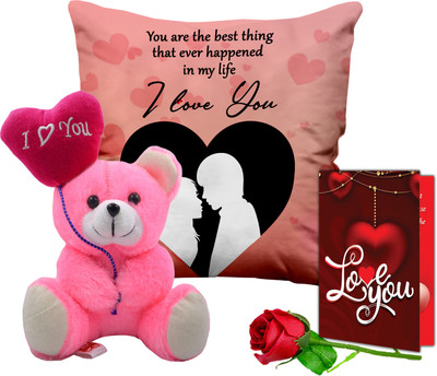 Avirons Artificial Flower, Greeting Card, Soft Toy, Cushion Gift Set