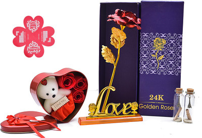 PRIDE STORE Artificial Flower, Soft Toy, Message Pills, Greeting Card Gift Set