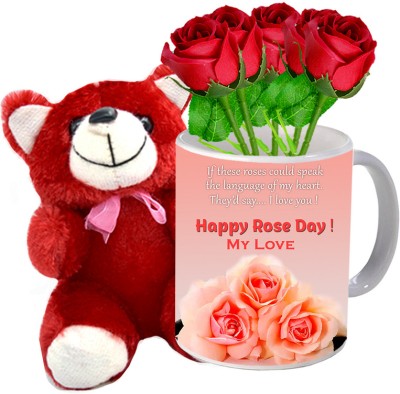 Avirons Artificial Flower, Mug, Soft Toy Gift Set