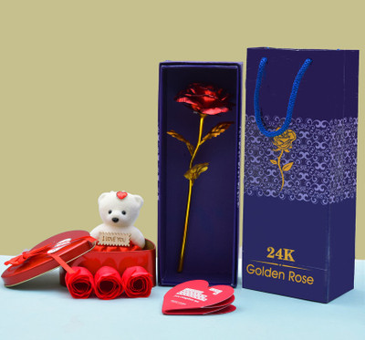 PRIDE STORE Artificial Flower, Soft Toy, Greeting Card Gift Set