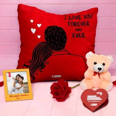 Indigifts Cushion, Artificial Flower, Greeting Card, Soft Toy, Photoframe Gift Set