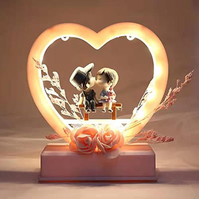 Pamidhar Kiss Miniature Musical Couple Showpiece with Lights, Kiss Miniature) Decorative Showpiece  -  15 cm(Plastic, Pink)