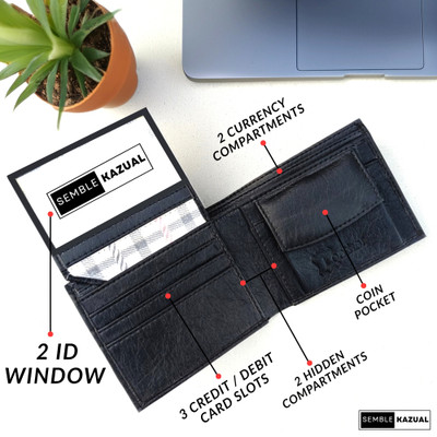 SEMBLE KAZUAL Men Casual, Formal, Travel, Trendy Black Genuine Leather Wallet(3 Card Slots, Pack of 3)
