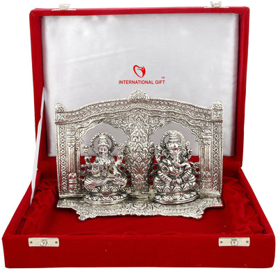 INTERNATIONAL GIFT Silver Plated Laxmi Ganesh Idol With Box & Bag | For Pooja, Mandir Decorative Showpiece  -  14 cm(Aluminium, Silver)