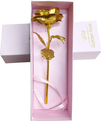 INTERNATIONAL GIFT Valentine Gift Gold Rose 25 Cm And Love Stand With Beautiful Carry Bag (25 Cm, Gold) Decorative Showpiece  -  28 cm(Aluminium, Gold)