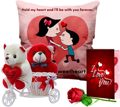 ME&YOU Artificial Flower, Greeting Card, Soft Toy, Cushion Gift Set