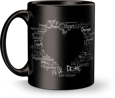 NicetyTrash Black heart printed ceramic black mug (MUG-4149) Ceramic Coffee Mug(350 ml)