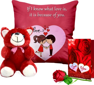 ME&YOU Artificial Flower, Greeting Card, Soft Toy, Cushion Gift Set