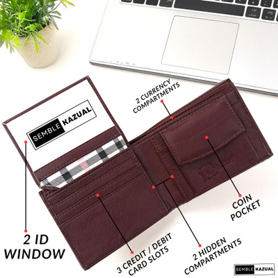 SEMBLE KAZUAL Men Casual, Formal, Travel, Trendy Brown Genuine Leather Wallet(3 Card Slots, Pack of 3)