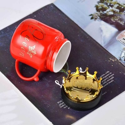 ViaZAID Queens with Golden Crown lid,Tea/Coffee Desk Ceramic Cup Couples Gift Ceramic Coffee Mug(450 ml)