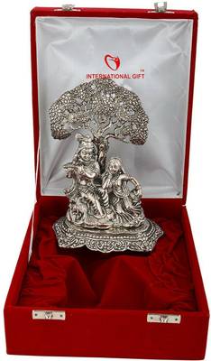 INTERNATIONAL GIF Silver Radha Krishna God Idol Statue Oxidized Finish With Luxury Velvet Box Packing And Beautiful Carry Bag Showpiece For Home Décor Decorative Showpiece  -  8 cm
